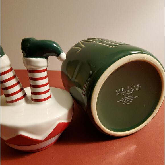 Rae Dunn "Santa's Elf" Canister (10") - Green with Elf Legs Lid - Picture 4 of 4